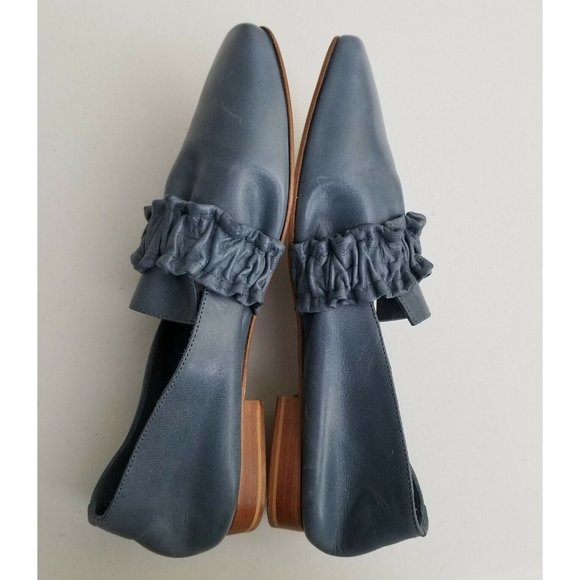 Terhi Polkki Victoria Ruffled Loafers Navy leather Size 37 New - Picture 2 of 7